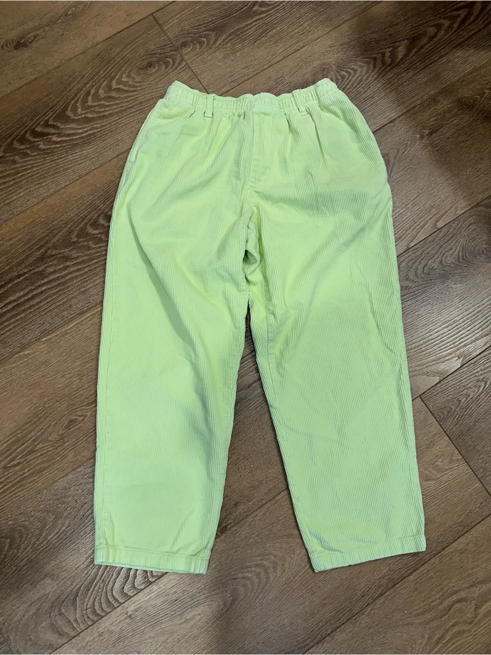 Urban Outfitters Light Lime Corduroy Elastic-Waist Trousers M - tapered leg